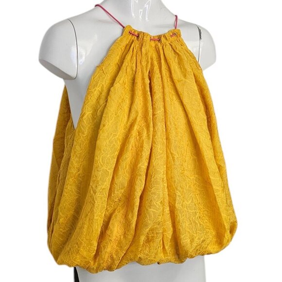 Anthropologie Halter Parachute Bubble-Hem Tank Blouse Toggle Back Yellow XS, NWT - Picture 9 of 10